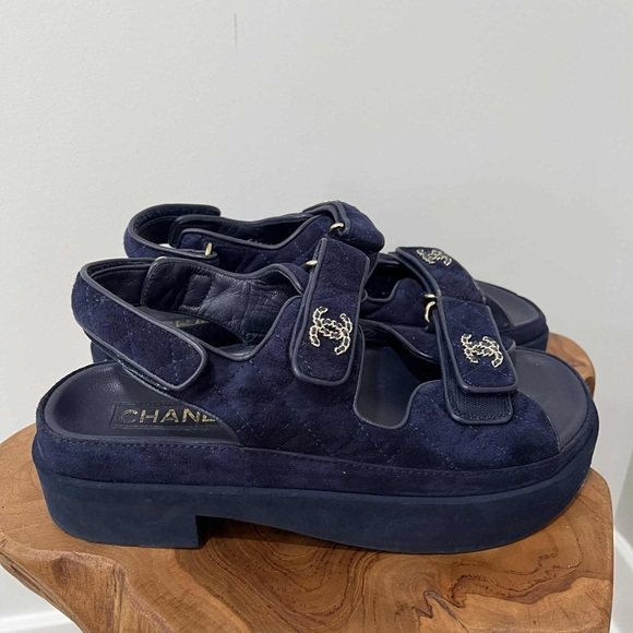 CHANEL Denim 'Dad' Sandals Size 39 Dark Blue - Picture 1 of 10